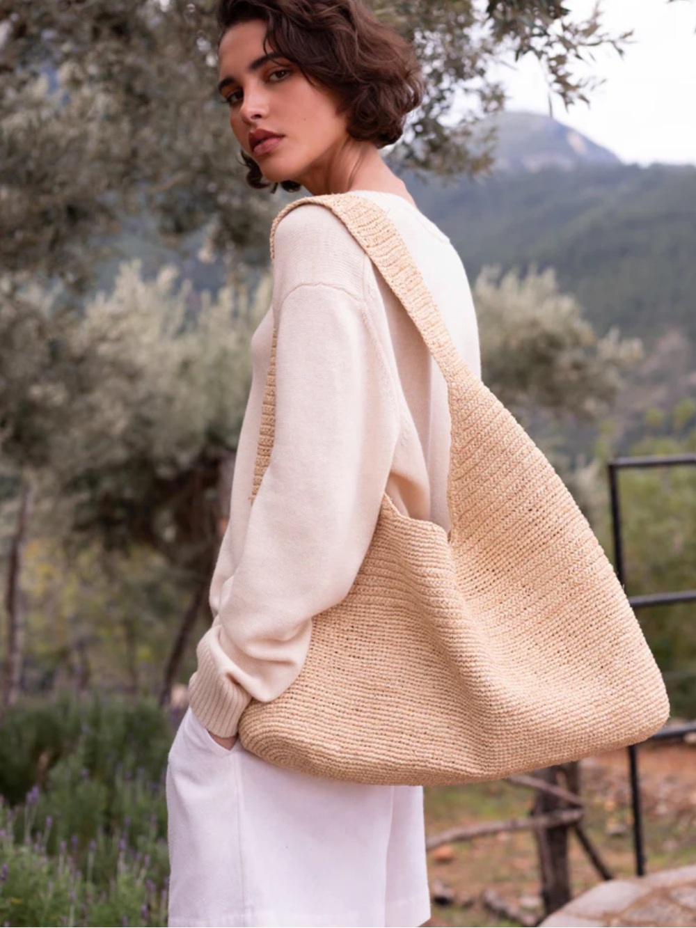 Woven Straw Shoulder Bag in Tan - Picture 4 of 5